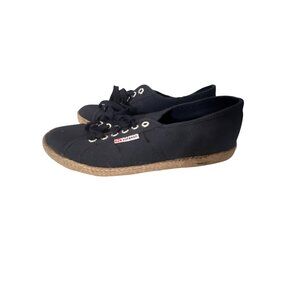Superga Womens Black & Natural Rope Sole Casual Canvas‎ Lace-Up Shoes 39.5